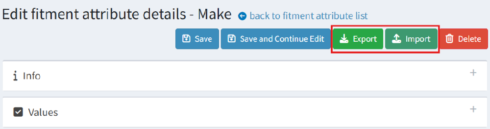 Import/export in fitment search